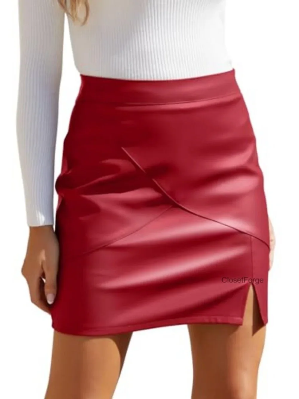 Women's Faux Leather High Waisted Bodycon Pencil Mini Skirt with Built-in Shorts